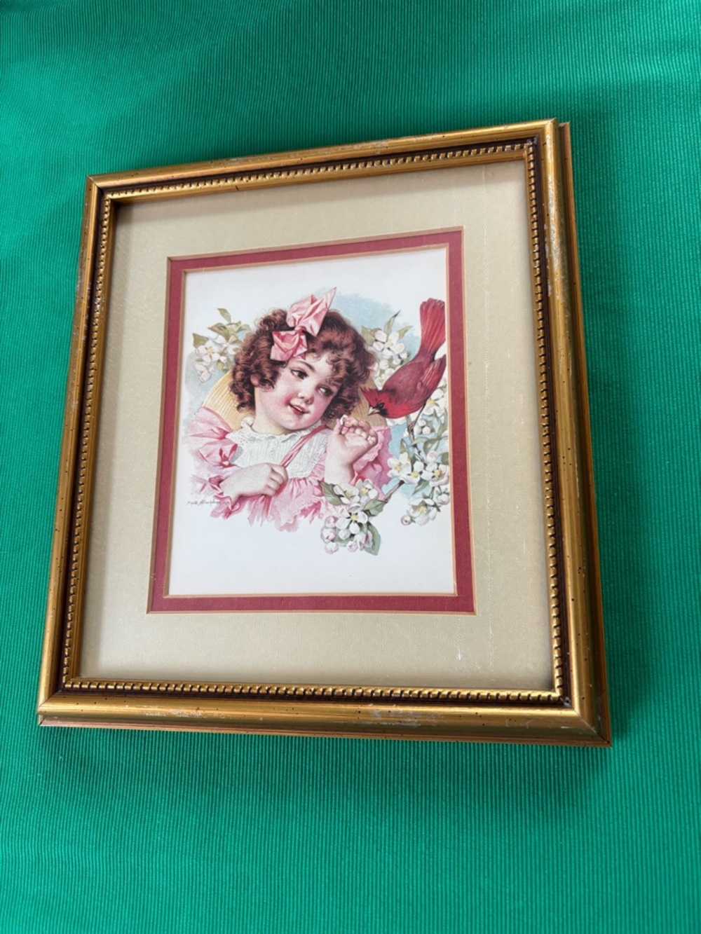 Maud Humphrey victorian print “ Pretty Birdie “ framed
8.5”